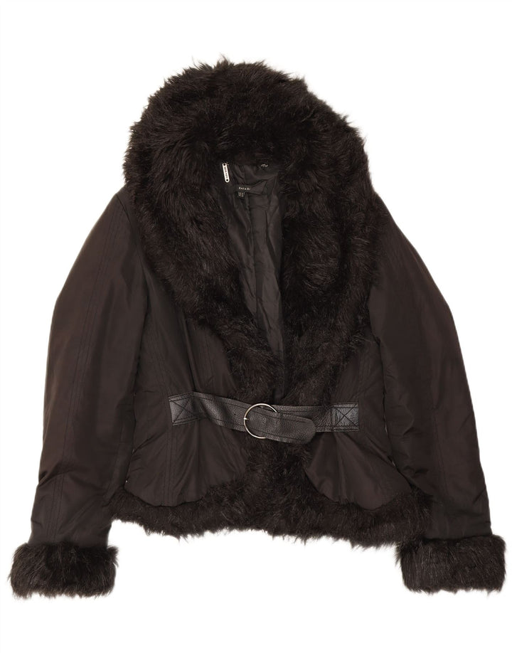 Zara ženska podstavljena jakna UK 14 Srednji crni poliester