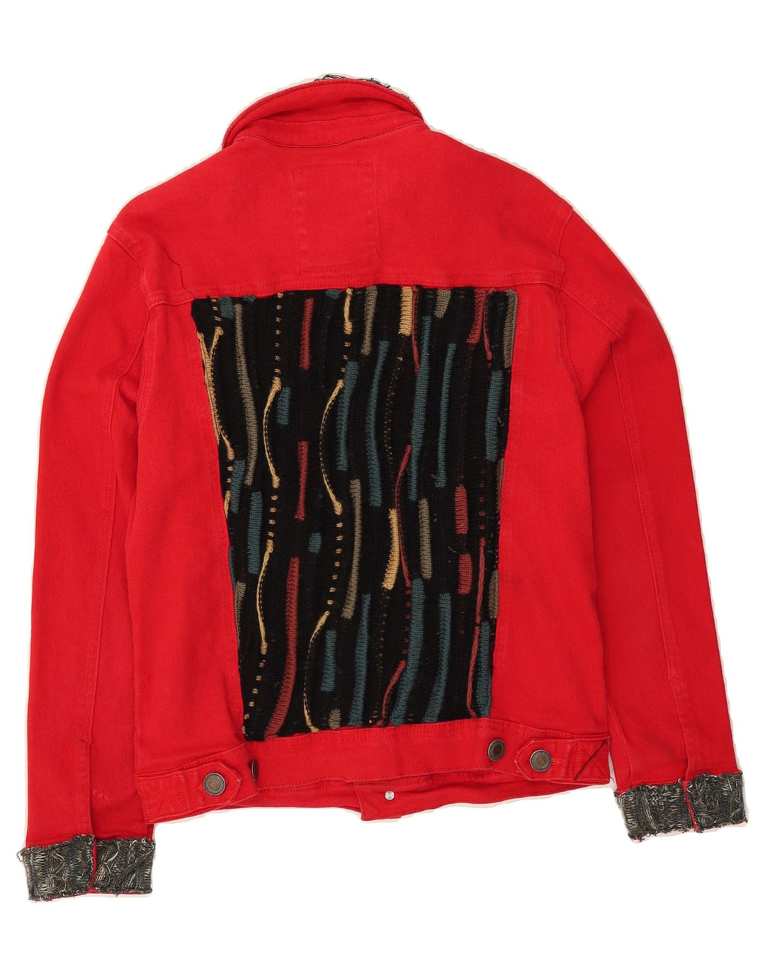 COPPER RIVET Mens Distressed Denim Jacket UK 12 Medium Red Colourblock Vintage Copper Rivet and Second-Hand Copper Rivet from Messina Hembry 