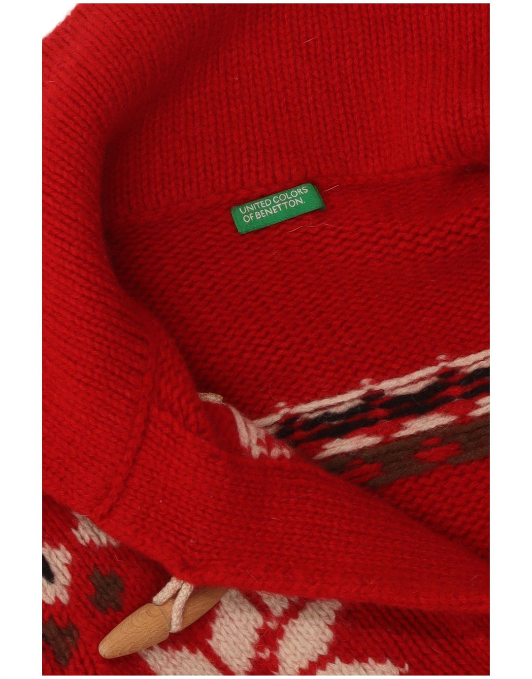 BENETTON ženski kratki kardigan pulover UK 10 Small Red Fair Isle