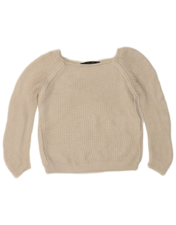 Zara Womens Crop 3/4 Sleeve Boat Neck Jumper Sweater UK 12 Medium White