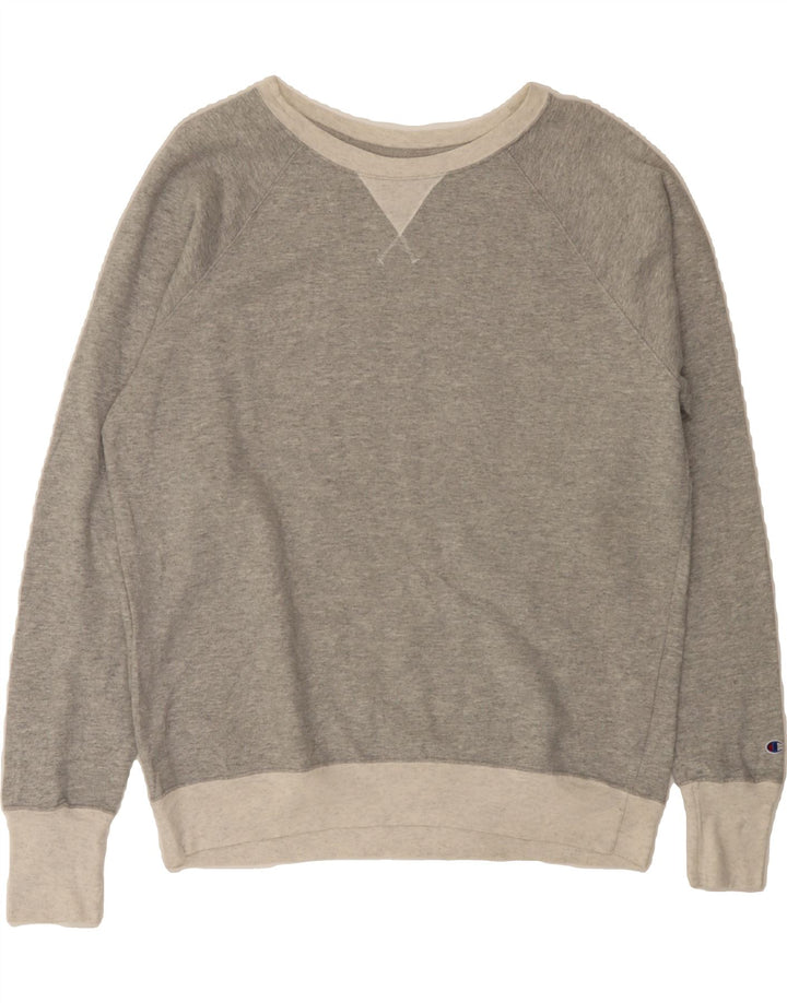 CHAMPION Womens Oversized Sweatshirt Jumper UK 16 Large Grey Colourblock Vintage Champion and Second-Hand Champion from Messina Hembry 