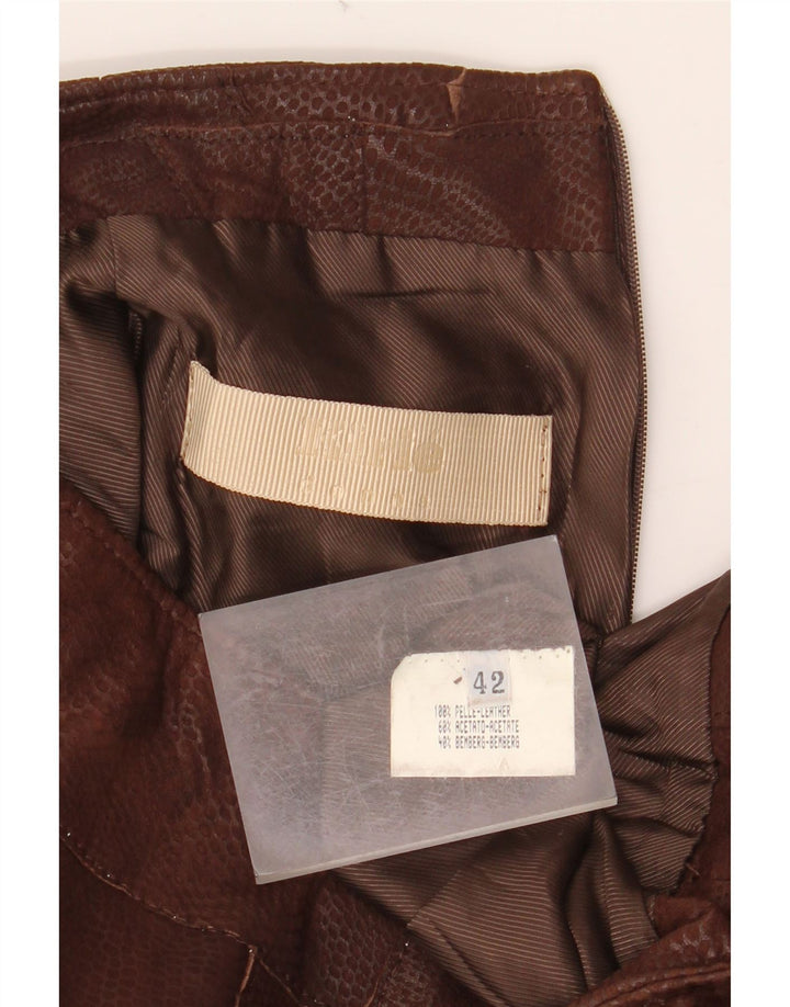 VINTAGE ženska kožna suknja IT 42 srednje veličine W30, smeđa koža s životinjskim printom