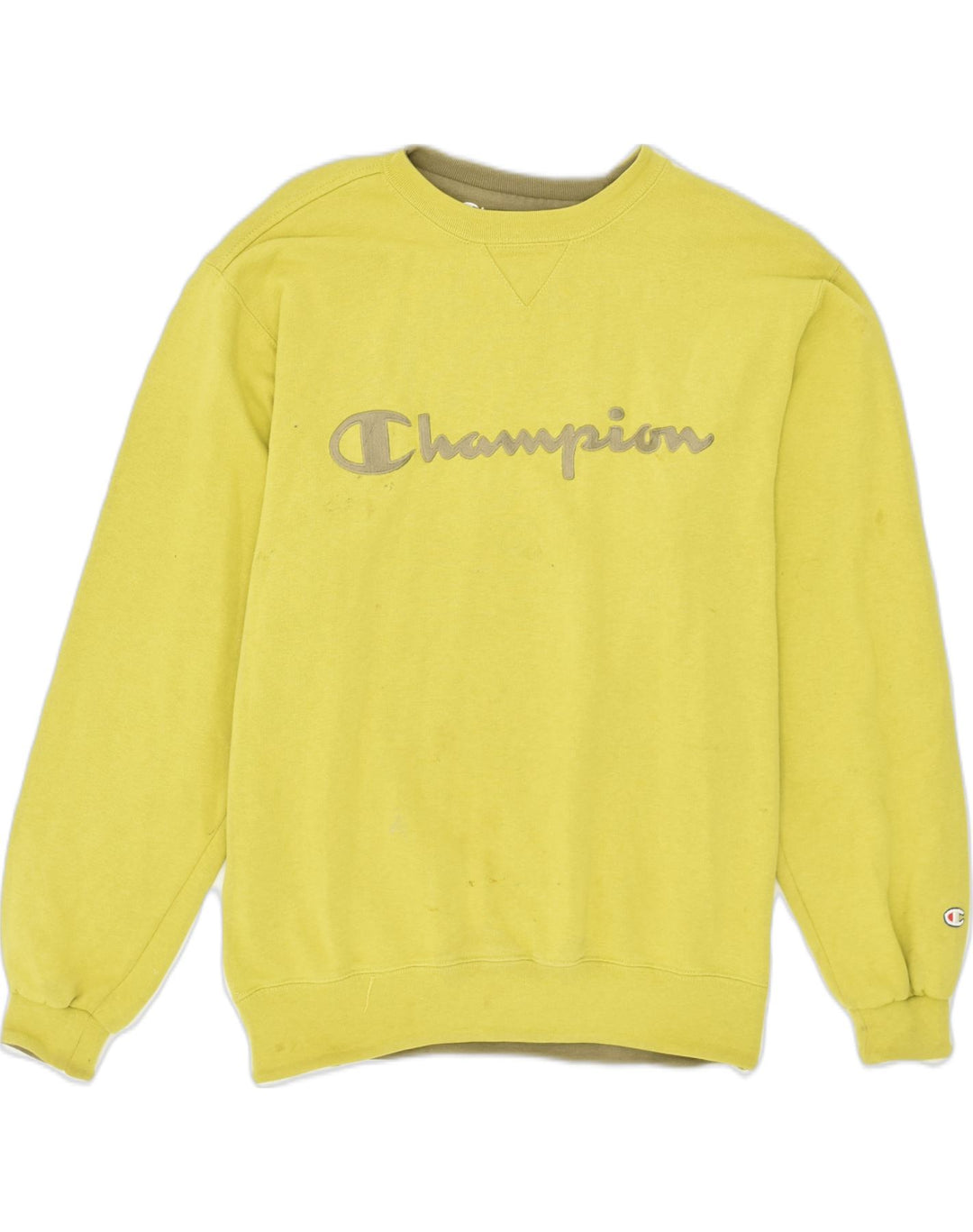 CHAMPION Womens Graphic Sweatshirt Jumper UK 10 Small Yellow Cotton | Vintage Champion | Thrift | Second-Hand Champion | Used Clothing | Messina Hembry 