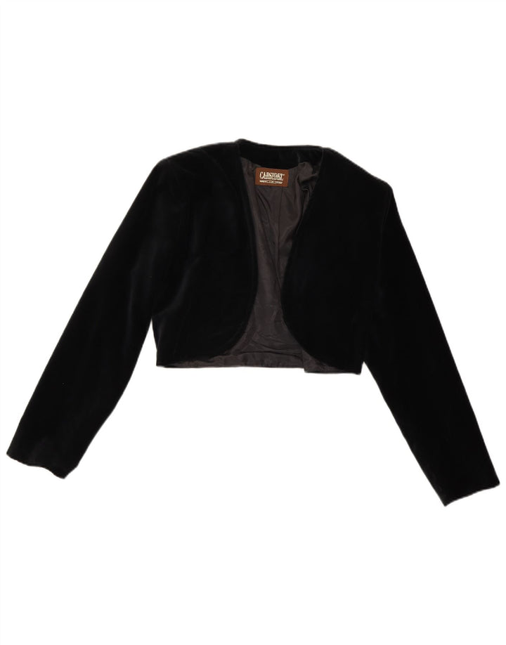 Vintage ženska baršunasta otvorena bolero jakna UK 14 Srednji crni poliester