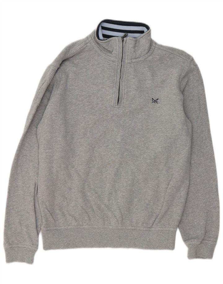 Crew Clothing Muška majica s izrezom s patentnim zatvaračem Srednje sivi pamuk