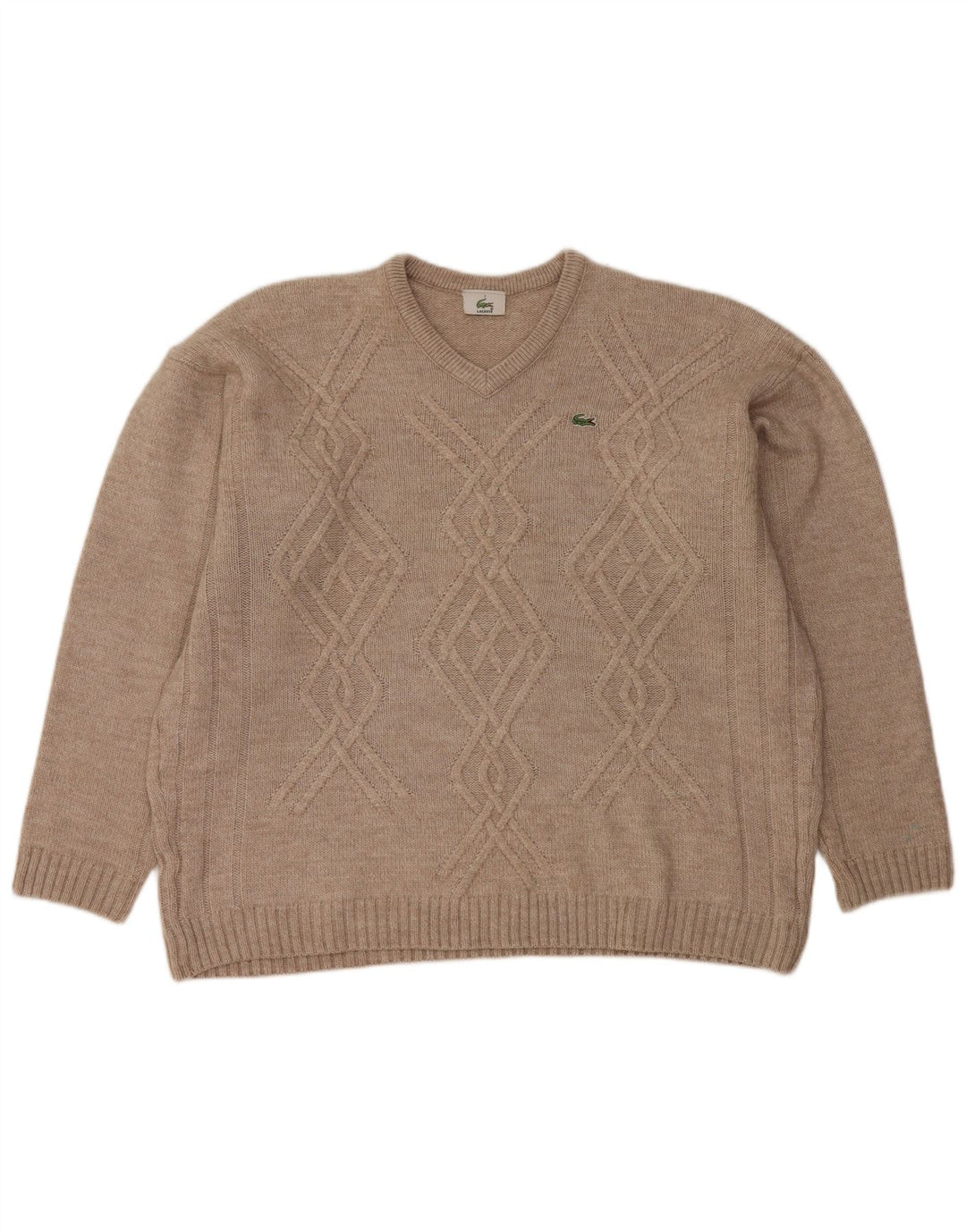 LACOSTE Muški džemper s V-izrezom, veličina 7 2XL, bež vuneni