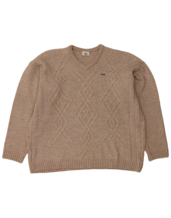 LACOSTE Muški džemper s V-izrezom, veličina 7 2XL, bež vuneni