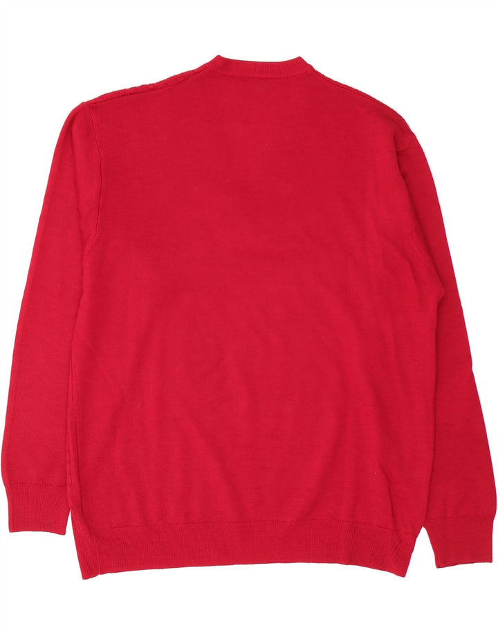 VINTAGE Mens V-Neck Jumper Sweater Large Red Wool Vintage Vintage and Second-Hand Vintage from Messina Hembry 