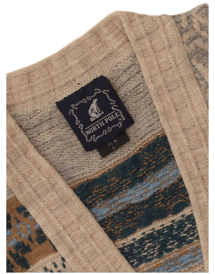 North Pole muški kardigan pulover Large Beige Fair Isle Wool