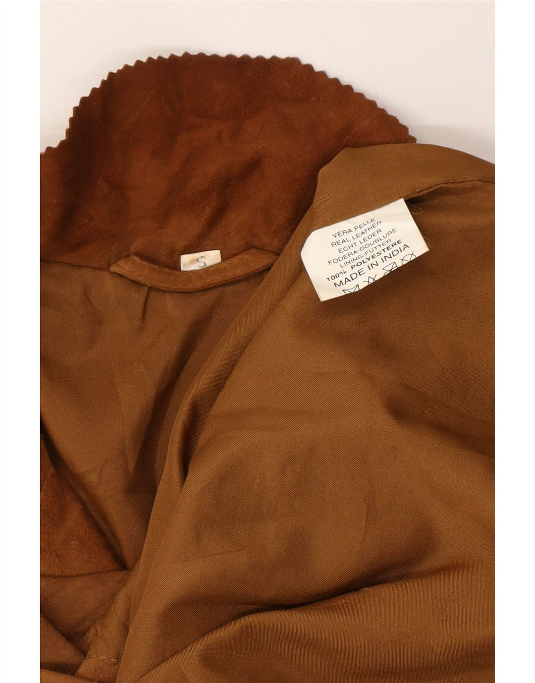 VINTAGE ženska prevelika jakna od brušene kože s 3 gumba UK 10 Mala bež