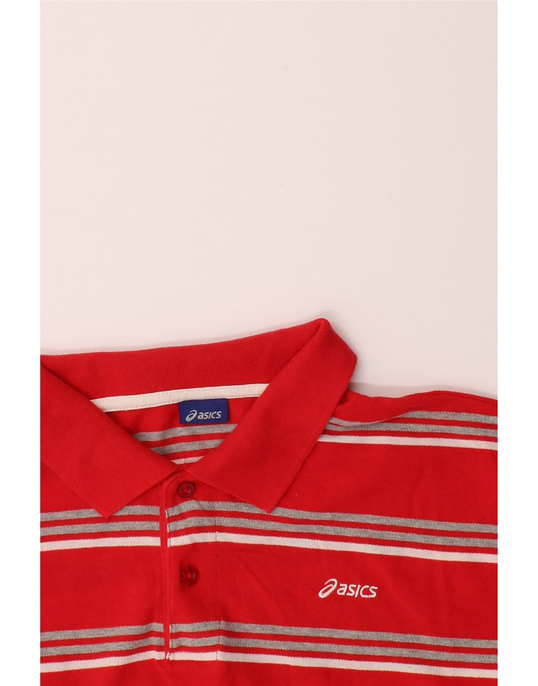 ASICS Mens Polo Shirt XL Red Striped Cotton Vintage Asics and Second-Hand Asics from Messina Hembry 