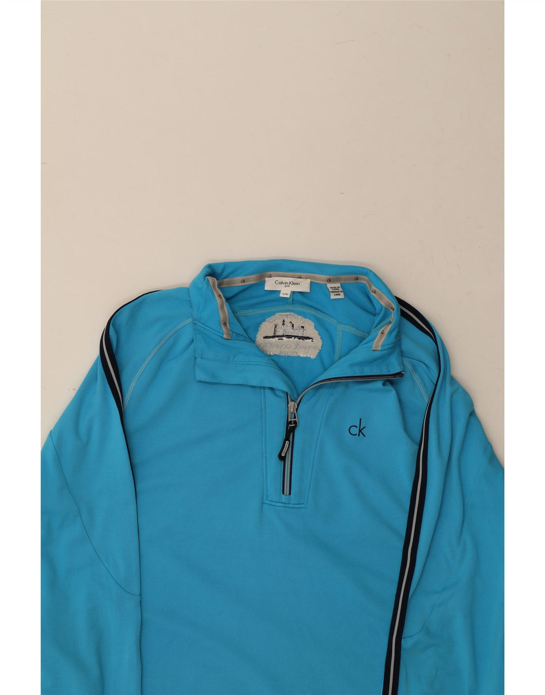 CALVIN KLEIN Mens Golf Zip Neck Sweatshirt Jumper Large Blue Polyester Vintage Calvin Klein and Second-Hand Calvin Klein from Messina Hembry 