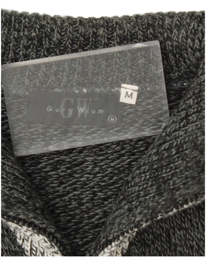 Vintage muški džemper s izrezom i srednje sivim prugama od akrila