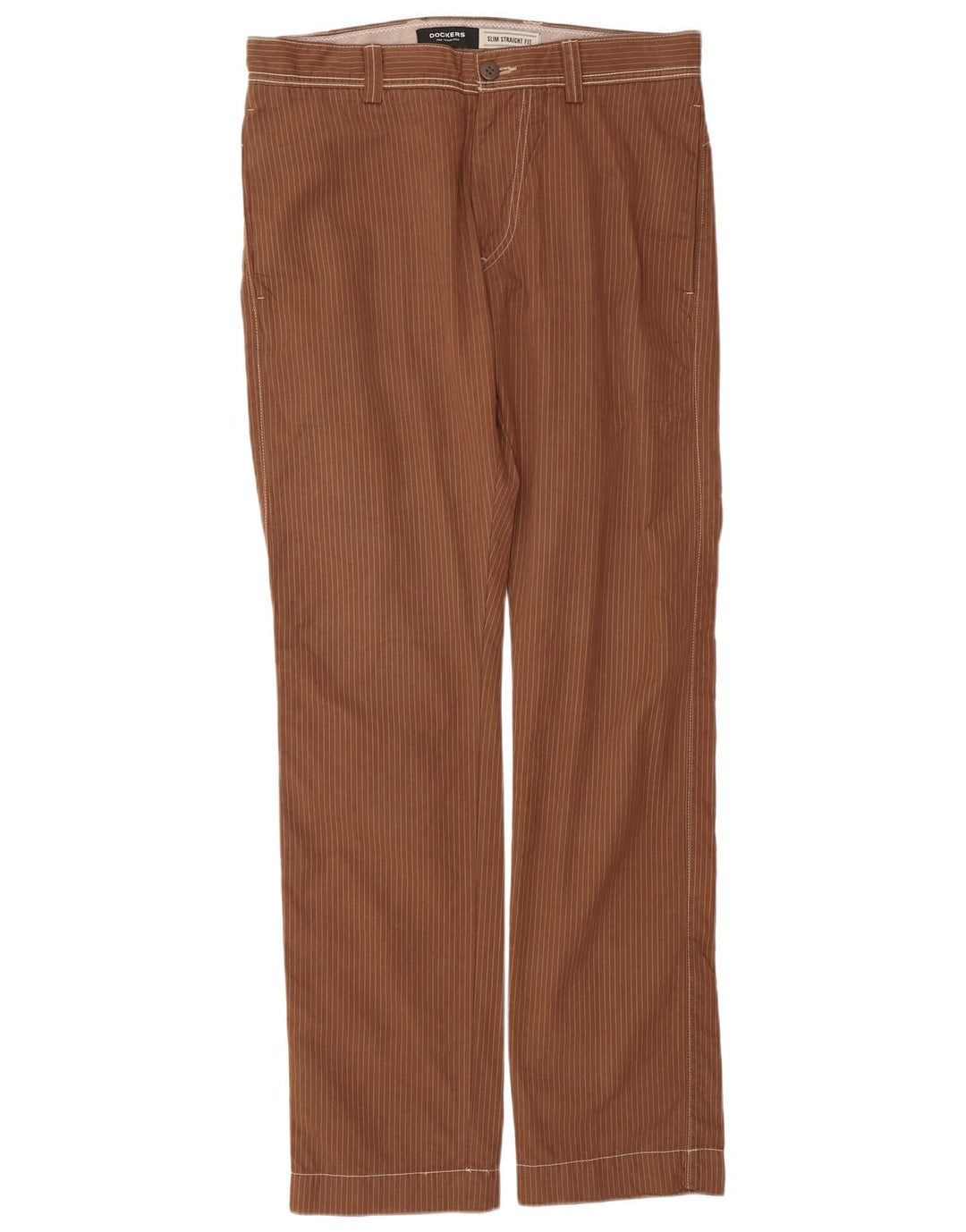 DOCKERS Muške uske chino hlače W34 L34 Klasične smeđe pruge