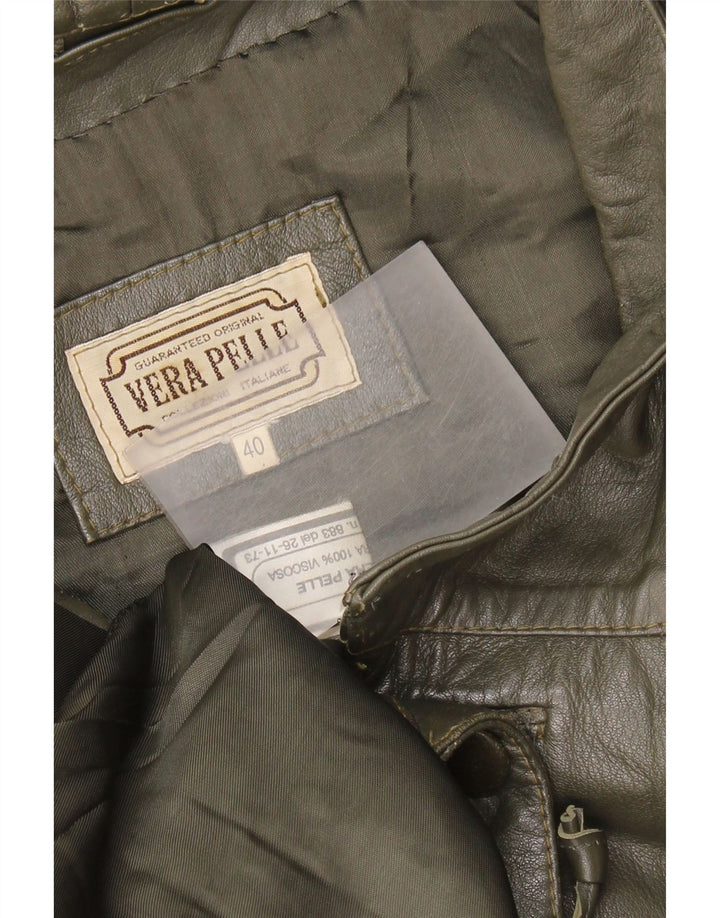 Vintage ženski preveliki kožni kaput IT 40 Mala zelena koža blokova boja