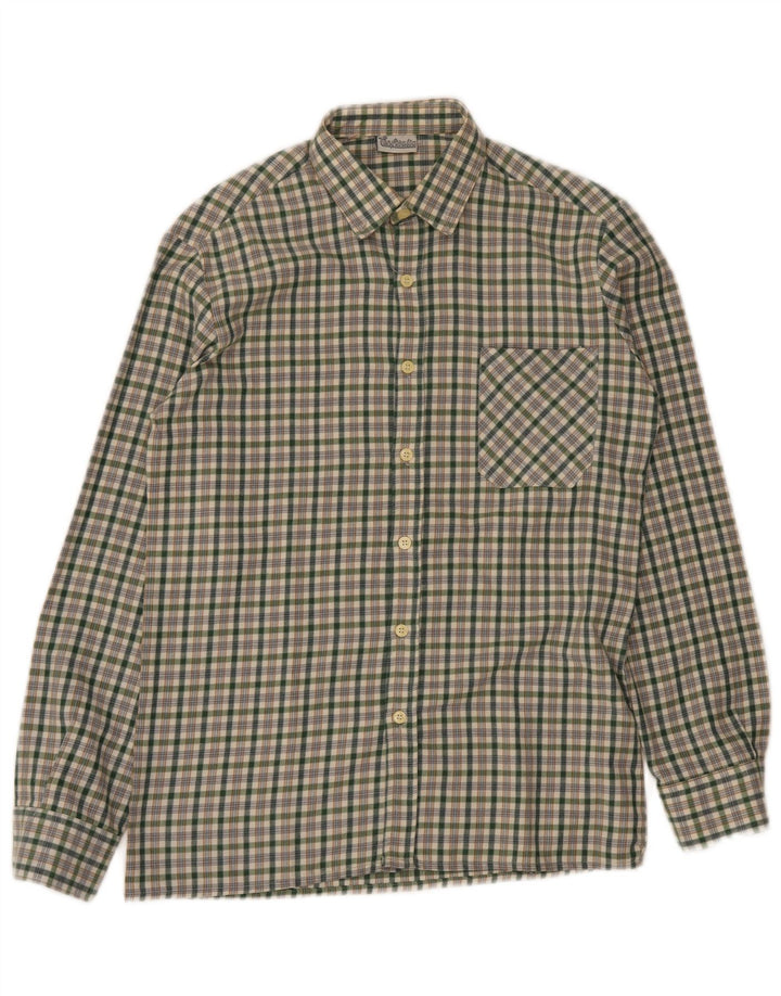 Vintage muška flanelska košulja od malog zelenog kariranog poliestera