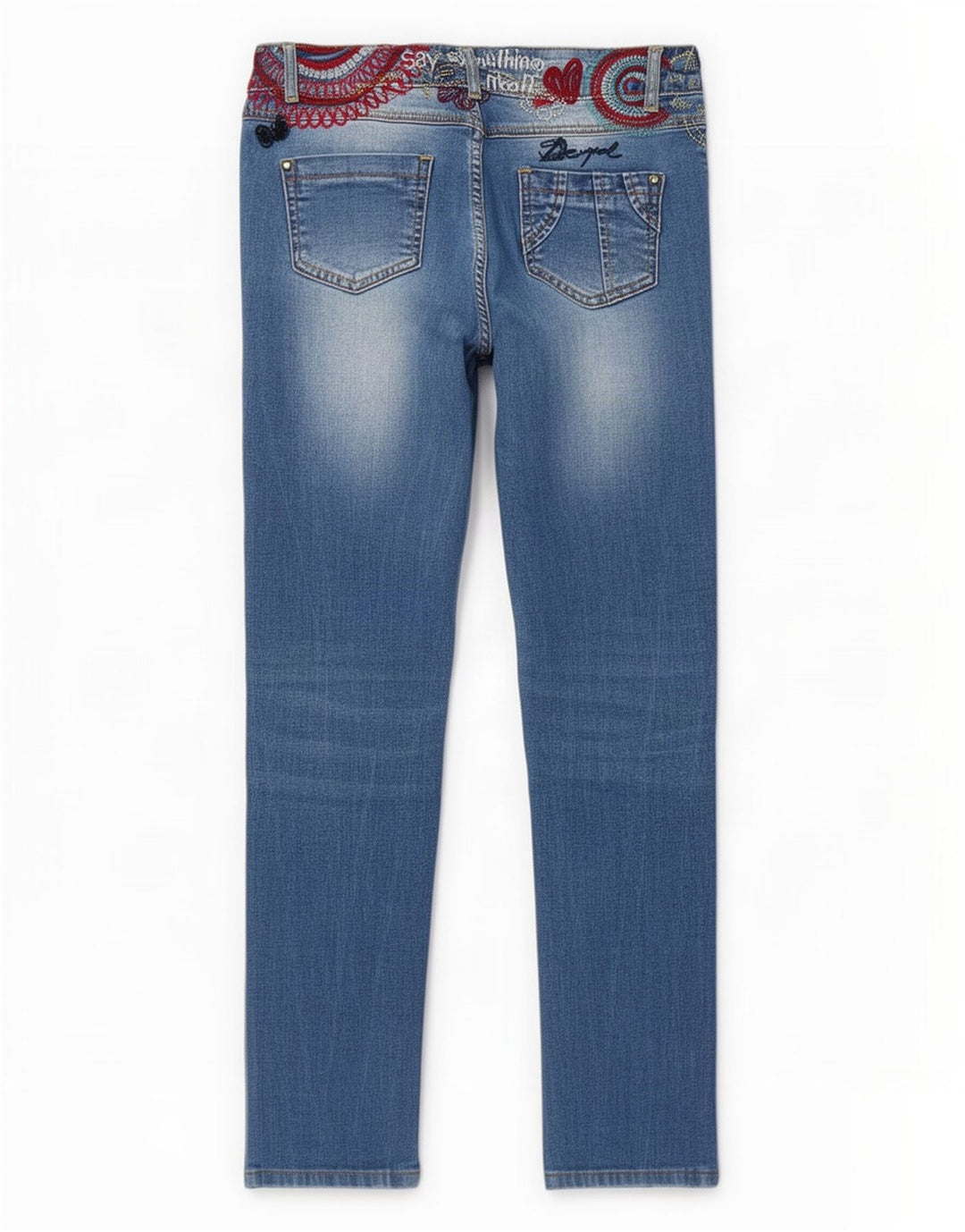 Ženske traperice Desigual Graphic Slim W30 L27 plavi poliester