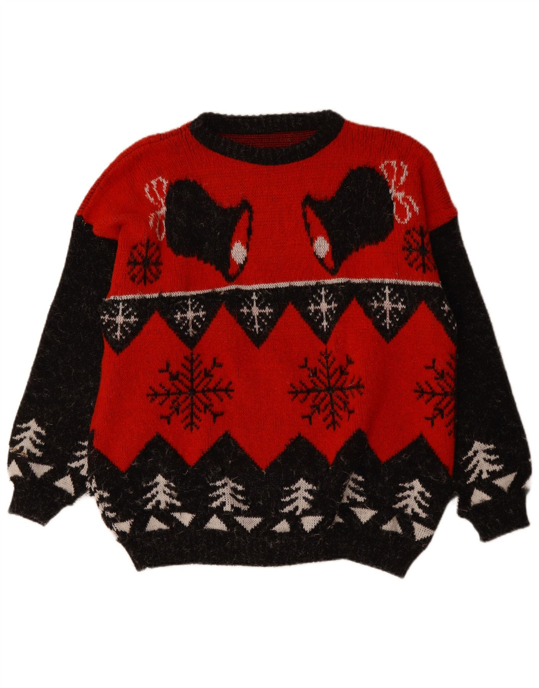 VINTAGE muški džemper s okruglim izrezom XL Red Fair Isle