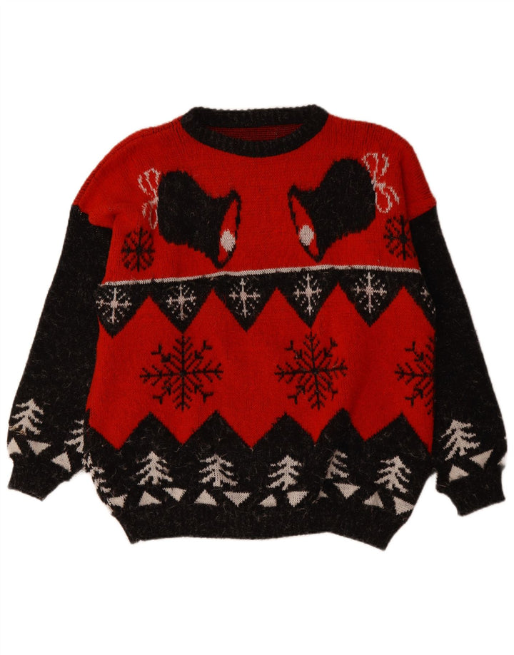 VINTAGE muški džemper s okruglim izrezom XL Red Fair Isle