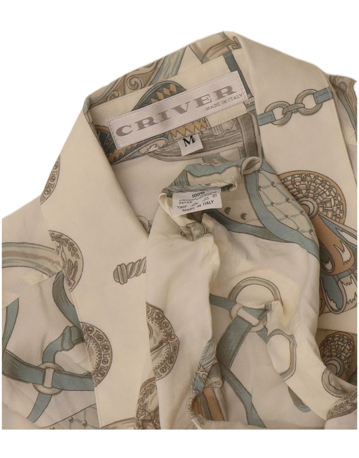 Criver Mens Abstract Pattern Shirt Medium White Viscose