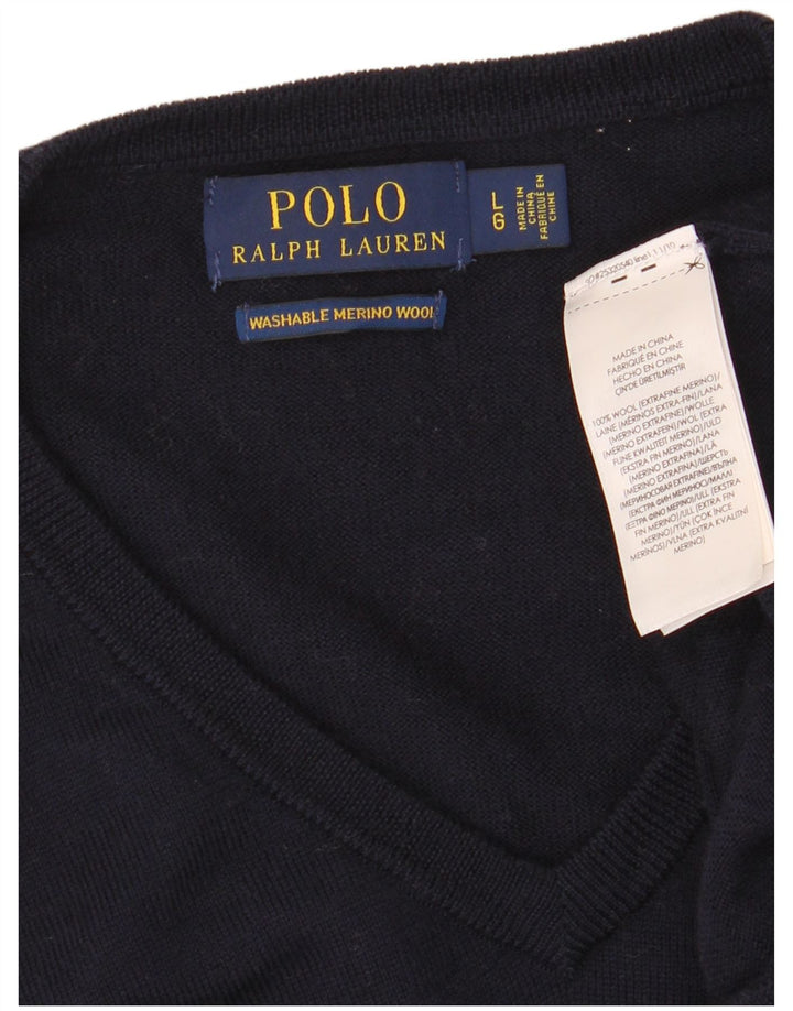 Polo Ralph Lauren muški džemper s V-izrezom, veliki tamnoplavi merino vuneni
