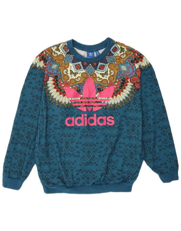 Adidas ženski džemper s abstraktnim uzorkom UK 10 Small Blue Bohemian