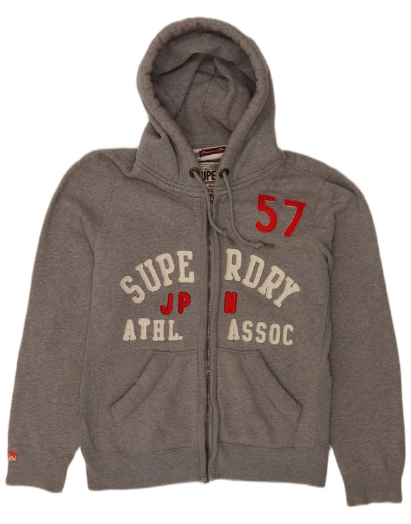 Superdry Mens Graphic Zip Hoodie Sweater Large Grey Flecked Cotton