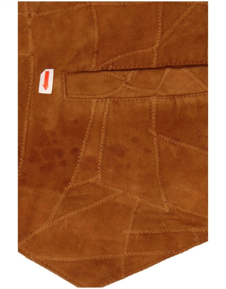 VINTAGE muški prsluk od brušene kože, velika smeđa patchwork koža