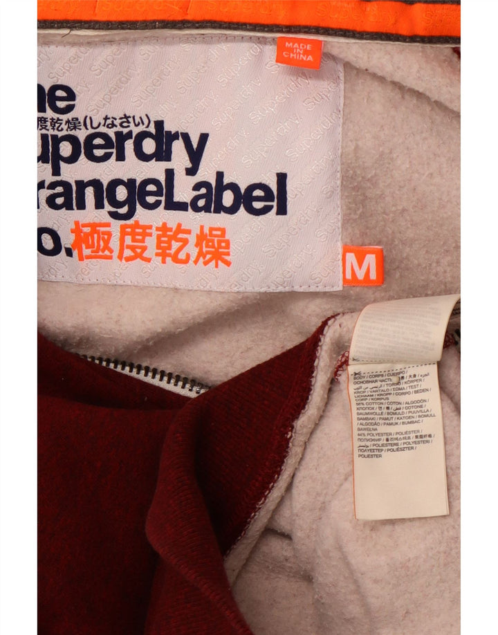 SUPERDRY muški pulover s kapuljačom na patentni zatvarač, srednji tamnocrveni flekasti pamuk