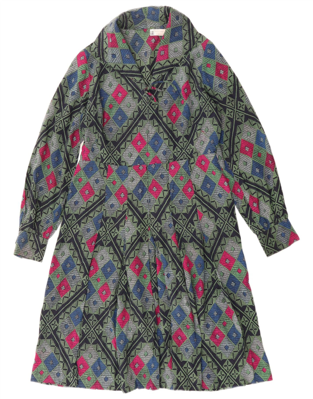 Vintage ženska haljina A-kroja UK 12 srednje višebojnih geometrijskih dimenzija