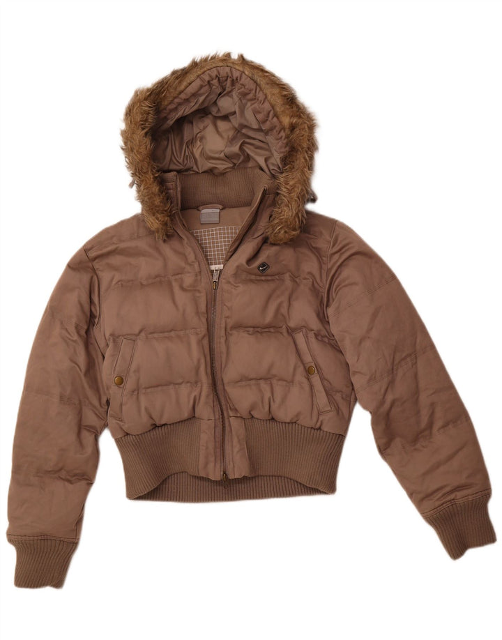 NIKE ženska jakna s kapuljačom i podstavljenom podstavom UK 8/10, mali smeđi poliester