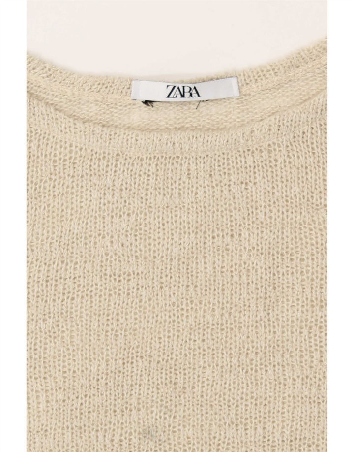 Zara ženski gornji dio kratke pletene bluze UK 16 Large Beige