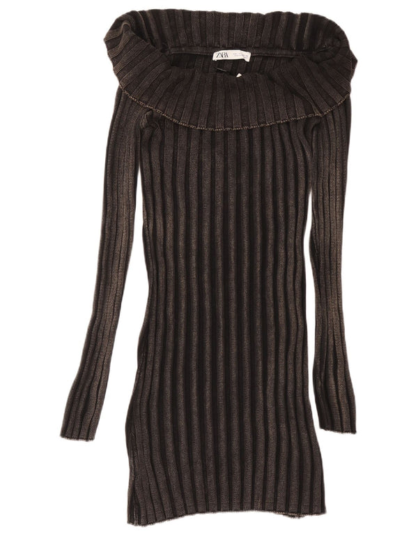 ZARA Ženska džemper haljina dugih rukava UK 14 Veliki crni pamuk