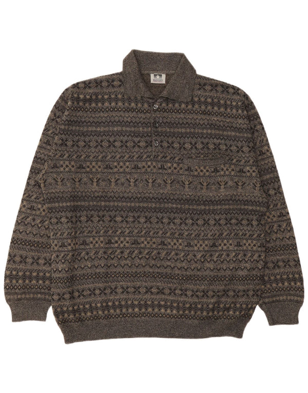 Muški džemper s polo ovratnikom Enzo Goti 2XL sivi Fair Isle vuneni