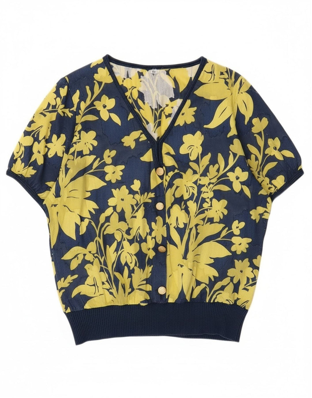 Vintage gornji dio ženske bluze IT 48 XL tamnoplavi cvjetni pamuk