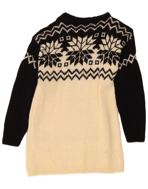 Vintage ženski džemper s veznim izrezom UK 10 Small Beige Fair Isle