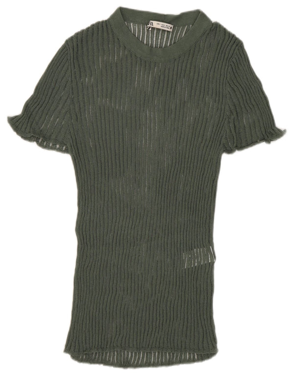 Zara ženski top od pletene bluze UK 8 Mala zelena viskoza