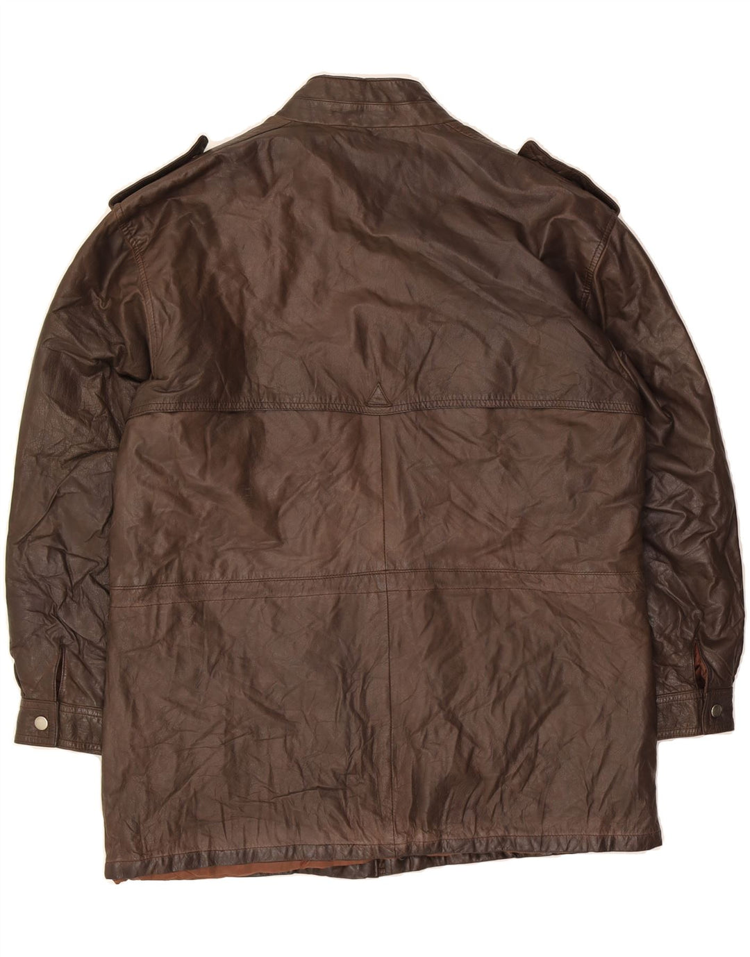 VINTAGE Mens Military Leather Coat UK 38 Medium Brown Vintage Vintage and Second-Hand Vintage from Messina Hembry 