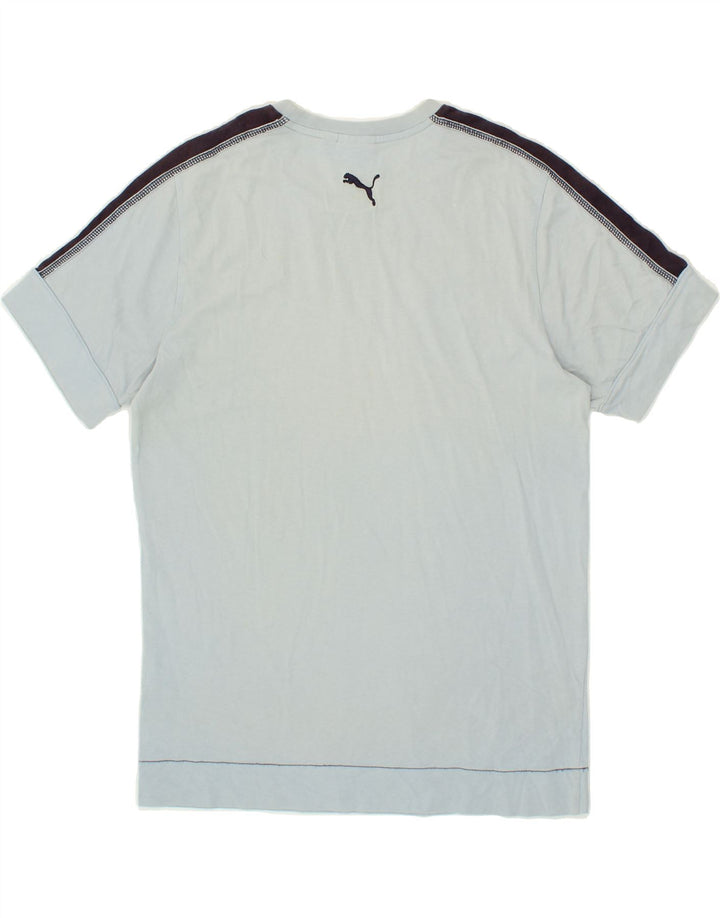 PUMA Mens Graphic T-Shirt Top Medium Blue Colourblock Cotton Vintage Puma and Second-Hand Puma from Messina Hembry 