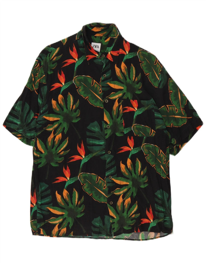 Zara muška košulja kratkih rukava srednje crna cvjetna viskoza