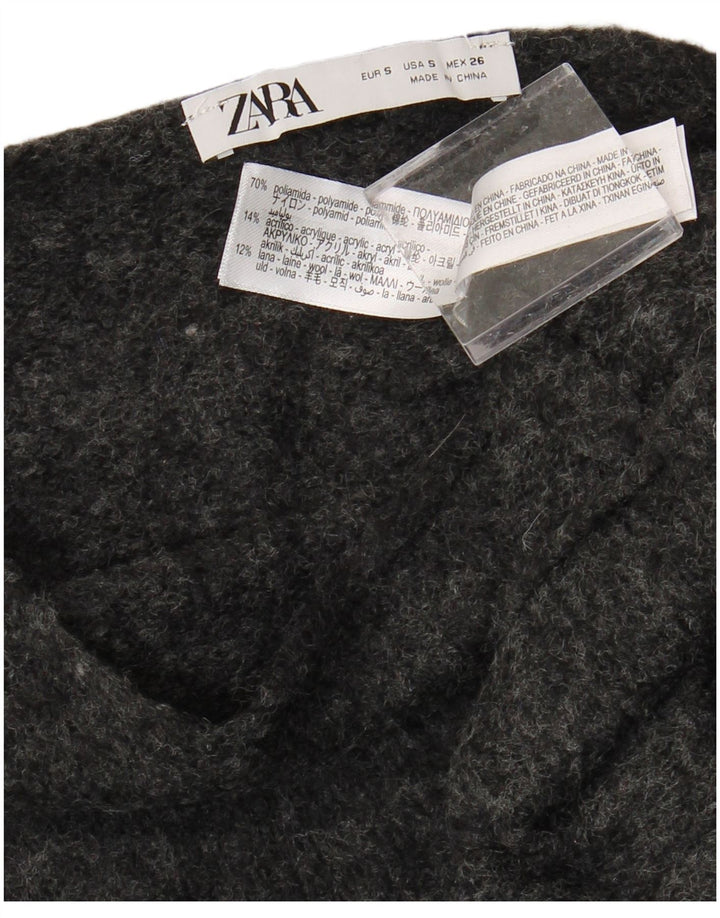 ZARA Womens Oversized Knit Crop Top UK 10 Small Black Polyamide
