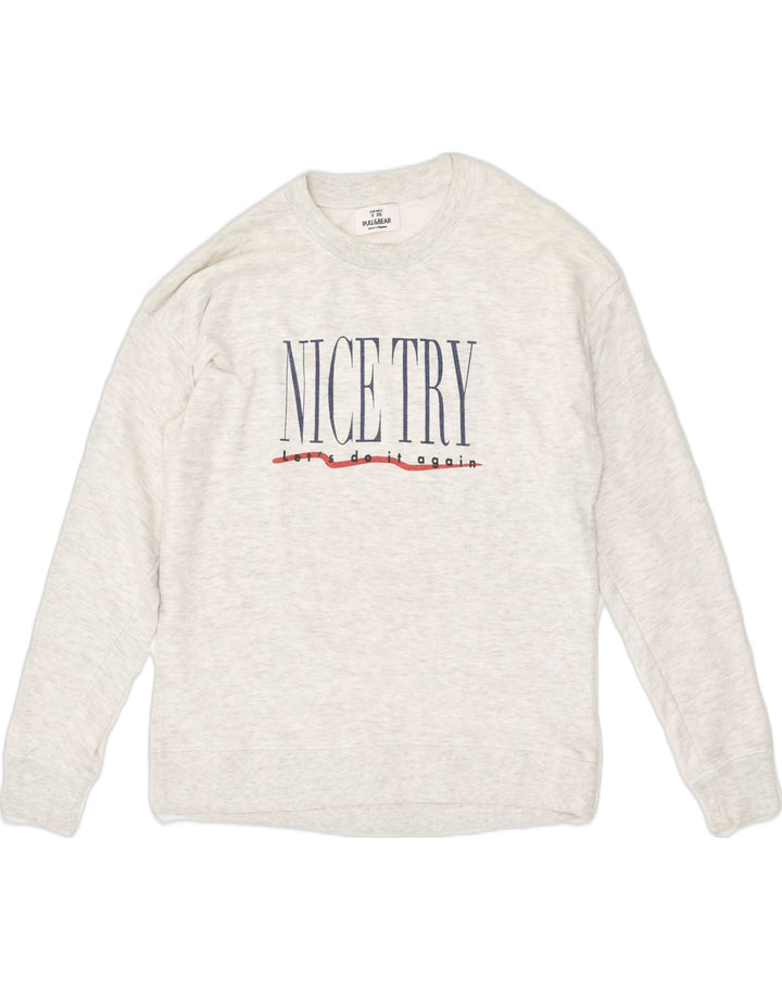 PULL & BEAR Womens Loose Fit Graphic Sweatshirt Jumper UK 10 Small Grey | Vintage Pull & Bear | Thrift | Second-Hand Pull & Bear | Used Clothing | Messina Hembry 