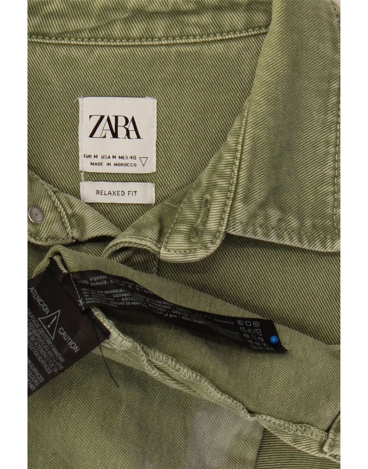 ZARA muška traper košulja opuštenog kroja srednje zelene pamučne boje