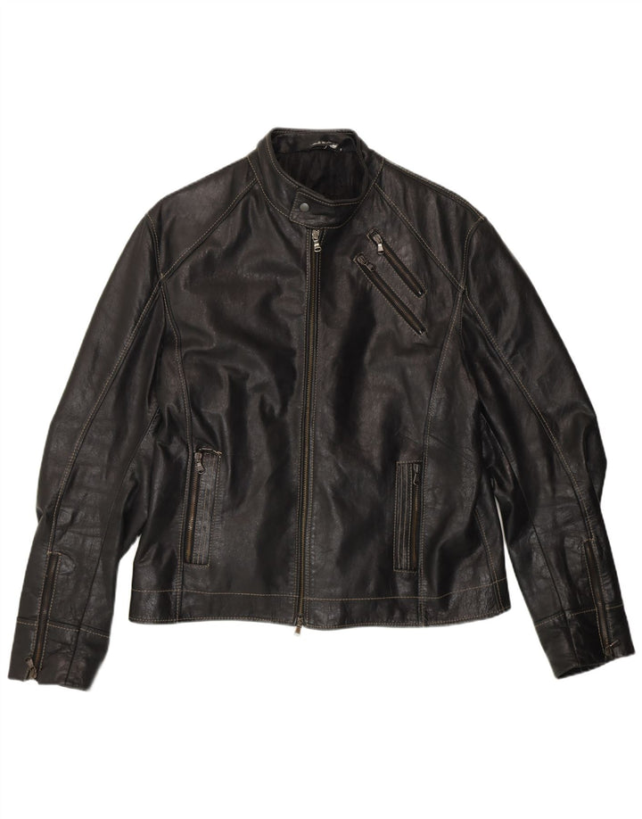 VINTAGE muška kožna trkaća jakna UK 40 velika crna koža