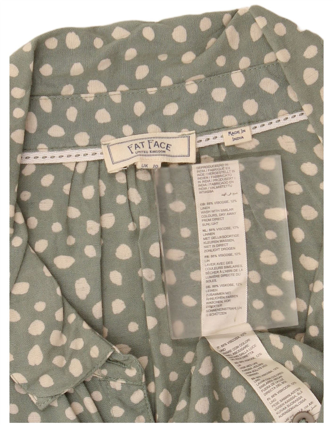 FAT FACE Ženska košulja s prednjom kravatom UK 20 2XL Zelena točkasta