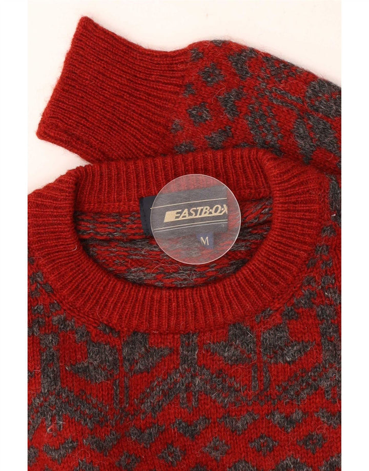 Vintage muški džemper s okruglim izrezom srednje crvene boje Fair Isle Retro