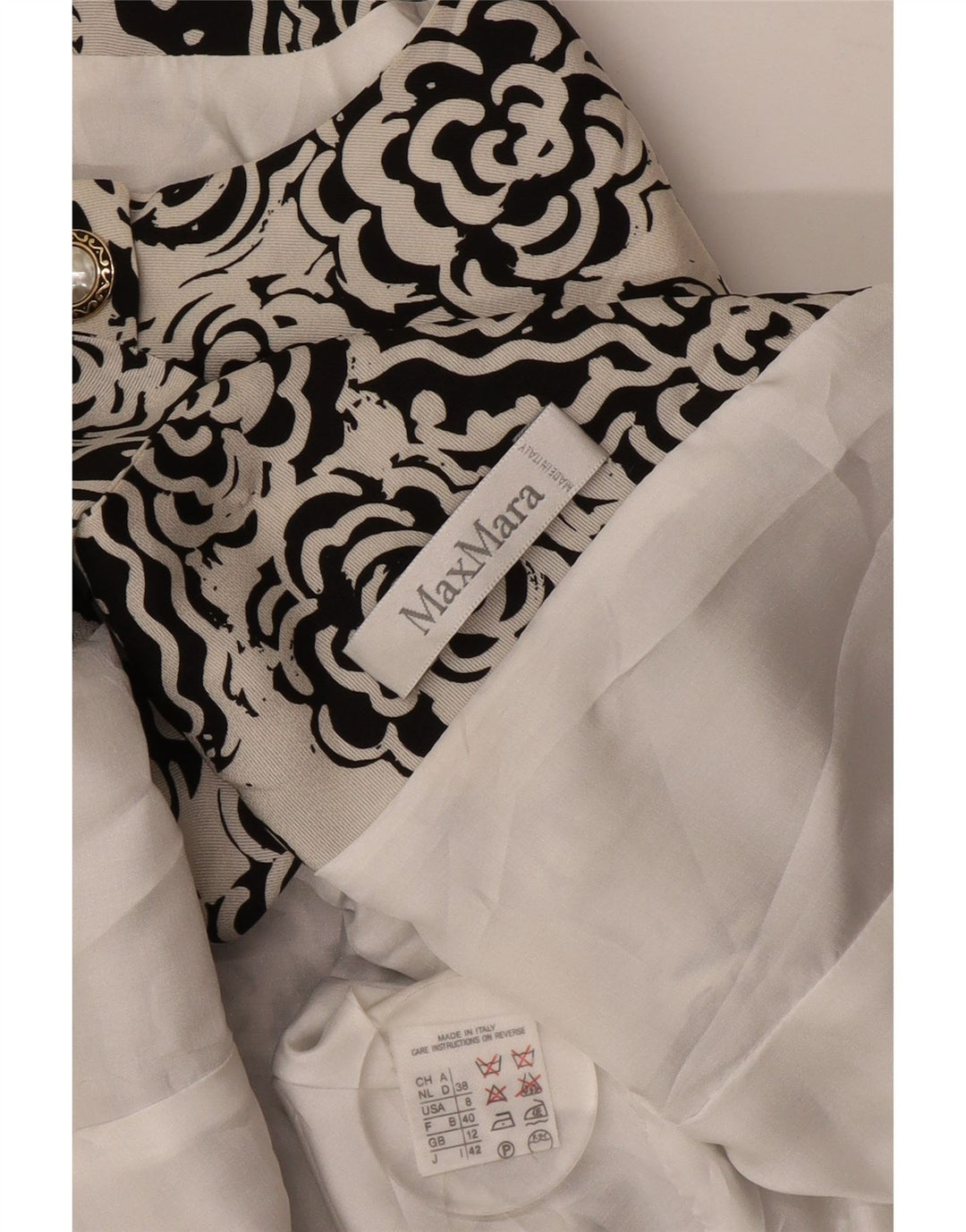 Max Mara ženski sako sa 4 gumba UK 12 Srednje bijeli cvjetni poliester