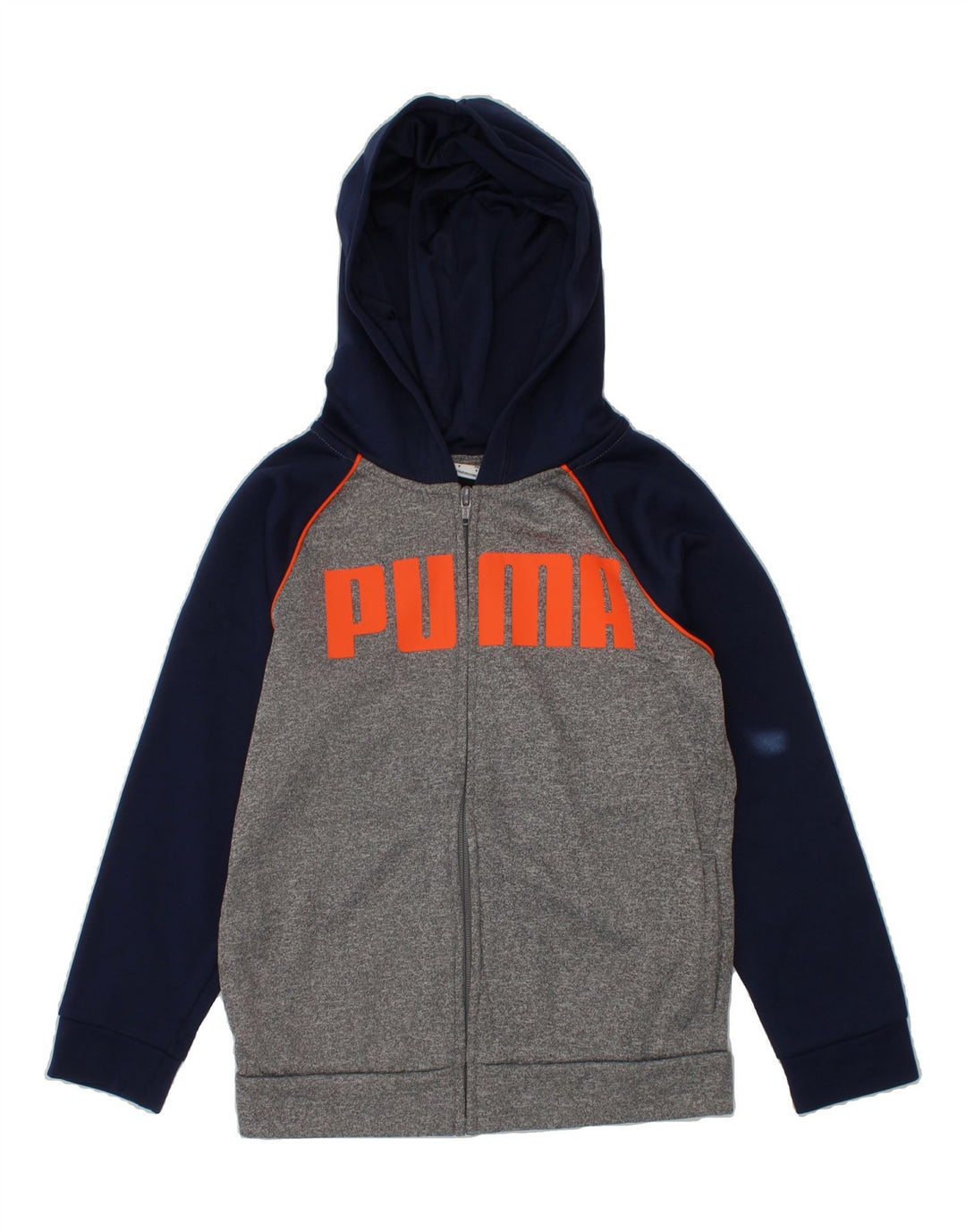 PUMA Boys Graphic Zip Hoodie Sweater 7-8 Years Grey Colourblock Polyester Vintage Puma and Second-Hand Puma from Messina Hembry 