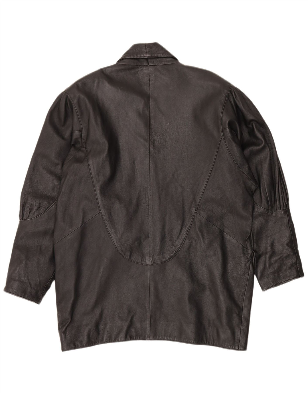 VINTAGE ženski preveliki kožni kaput UK 14 Srednja crna koža