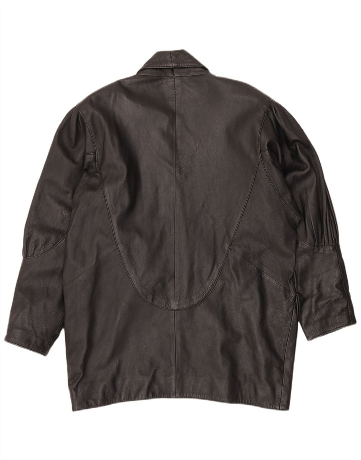 VINTAGE ženski preveliki kožni kaput UK 14 Srednja crna koža